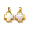 Rack Plating Brass Natural White Shell Pendants KK-U025-03G-01-1