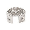 Heart Double Layer Brass Open Cuff Rings for Women RJEW-A046-02P-3