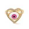 Cubic Zirconia Heart with Evil Eye Open Cuff Ring with Acrylic RJEW-B042-05G-02-2