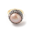 Round Natural Abalone Shell & Freshwater Pearls Finger Ring RJEW-C090-03G-2