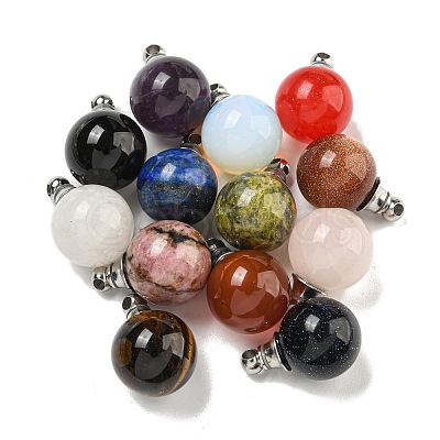 Natural & Synthetic Mixed Gemstone Perfume Bottle Pendants G-K338-22P-1