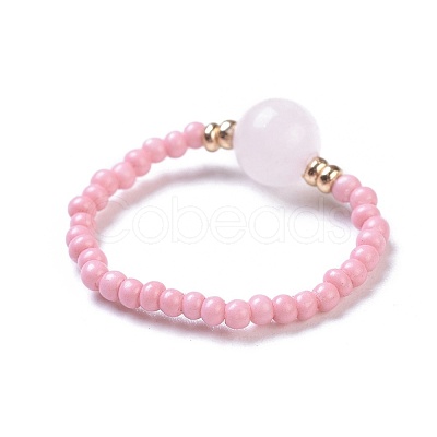 Natural Rose Quartz Stretch Rings RJEW-JR00255-03-1