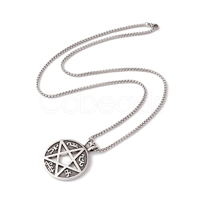 Alloy David Star Pendant Necklace with 201 Stainless Steel Box Chains NJEW-E016-12AS-1