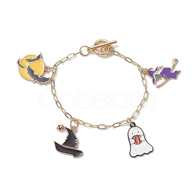 Witch & Ghost Alloy Enamel Charm Bracelets BJEW-JB10703-1