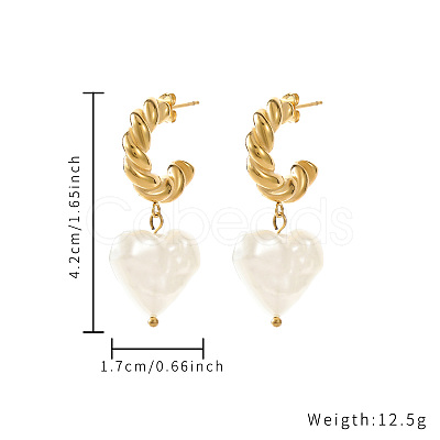 Heart Stainless Steel with Imitation Pearl Gold Plated Earrings JZ8355-1-1