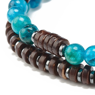 Natural Chalcedony & Synthetic Non-magnetic Hematite Beads Energy Stretch Bracelets Set BJEW-JB07142-03-1