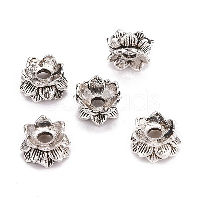 Buddhist Jewelry Findings Tibetan Style Lotus Double Sided Bead Caps X-PALLOY-O042-03-1