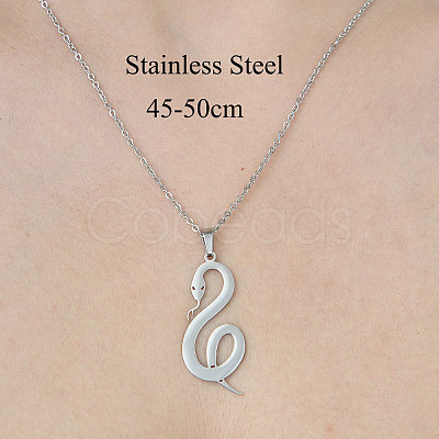 Non-Tarnish 201 Stainless Steel Hollow Snake Pendant Necklace NJEW-OY001-93-1