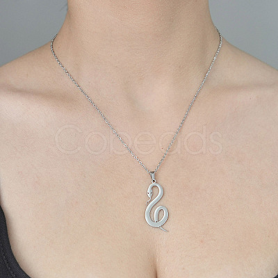 Non-Tarnish 201 Stainless Steel Hollow Snake Pendant Necklace NJEW-OY001-93-1