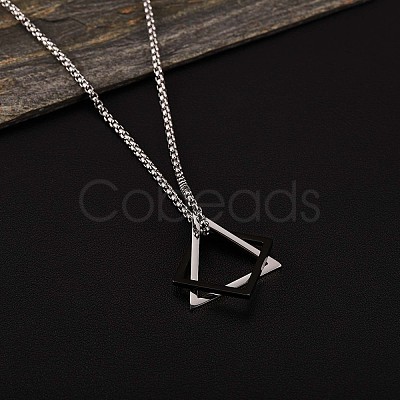 304 Stainless Steel Triangle & Rhombus Pendant Necklace with Box Chains JN1045B-1