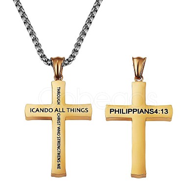 Titanium Steel Cross with Philippians 4:13 Pendant Necklace JN1050B-1