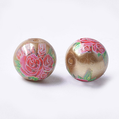 Printed & Spray Painted Imitation Pearl Glass Beads GLAA-S047-06A-06-1