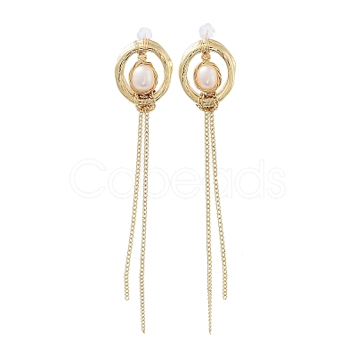 Natural Pearl Tassel Stud Earrings EJEW-P256-41G-1