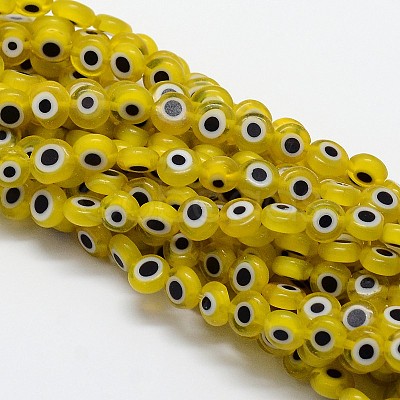 Handmade Evil Eye Lampwork Flat Round Bead Strands LAMP-L058-10mm-01-1