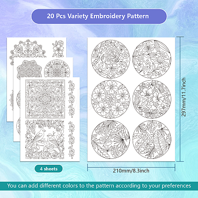 4 Sheets 11.6x8.2 Inch Stick and Stitch Embroidery Patterns DIY-WH0455-139-1