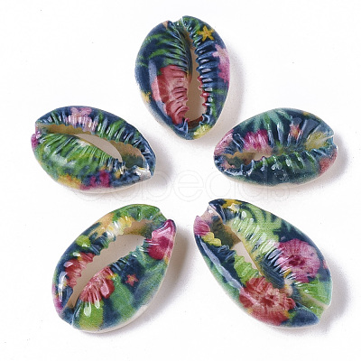 Printed Natural Cowrie Shell Beads X-SSHEL-R047-01-C02-1