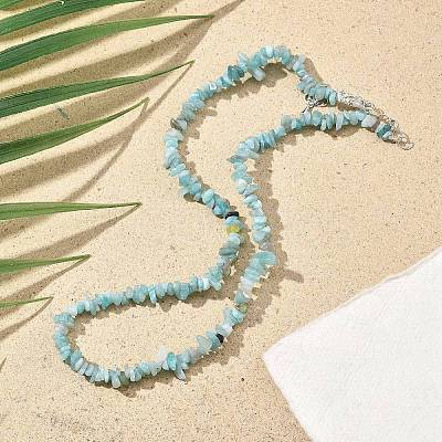 Natural Flower Amazonite Chip Beaded Necklaces for Men Women NJEW-G159-01L-1