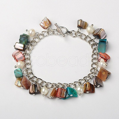 Dyed Shell Beads Charm Bracelets BJEW-JB01399-06-1