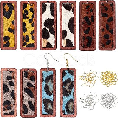 Olycraft DIY Rectangle with Leopard Print Pendant Drop Earring Making Kit DIY-OC0008-38A-1