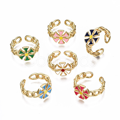 Brass Enamel Cuff Rings RJEW-N035-008-NF-1