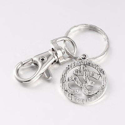 Alloy Flat Round with Mark Om Symbol Keychain KEYC-JKC00068-02-1