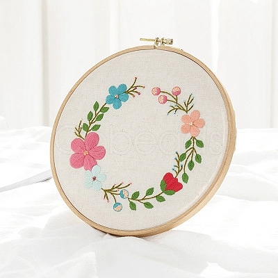 Flower Pattern DIY Embroidery Kit DIY-P077-025-1