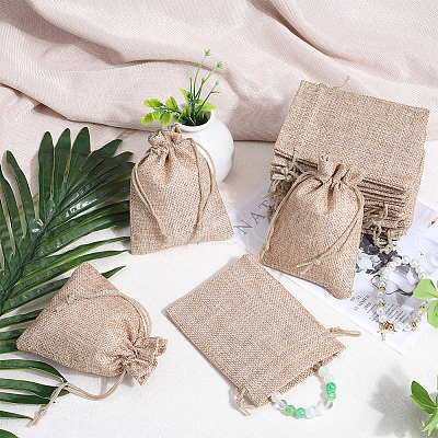 Beebeecraft Polyester Imitation Burlap Packing Pouches Drawstring Bags ABAG-BBC0001-02A-01-1