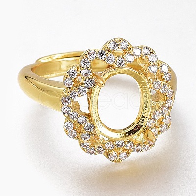 Adjustable Brass Micro Pave Clear Cubic Zirconia Finger Ring Components ZIRC-I049-15G-1