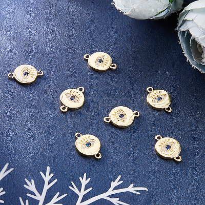 Beebeecraft Brass Micro Pave Clear & Royal Blue Cubic Zirconia Connector Charms KK-BBC0002-62-1