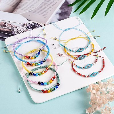 10Pcs 10 Style Evil Eye Braided Bead Bracelets & Pendant Necklace Sets SJEW-SZ0001-014-1