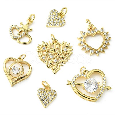 12Pcs 6 Styles Rack Plating Brass Pave Cubic Zirconia Pendants KK-CJ0002-05-1