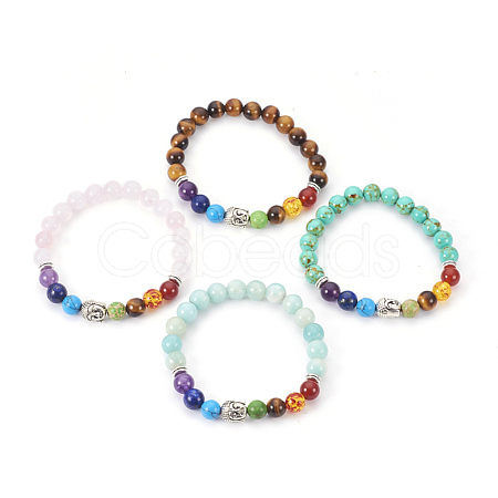 Natural & Synthetic Mixed Stone Stretch Bracelets BJEW-JB03905-1