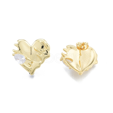 Clear Cubic Zirconia Heart Stud Earrings EJEW-P205-07G-1