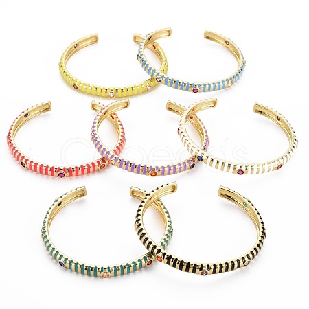 Stripe Enamel Cuff Bangle BJEW-S141-013-1