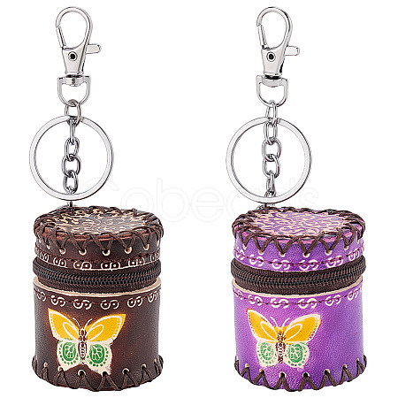 Olycraft 2Pcs 2 Colors Butterfly Pattern Leather Cylinder Wallets AJEW-OC0004-88-1