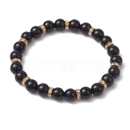 8mm Round Natural Black Onyx(Dyed & Heated) Beaded Stretch Bracelets for Women BJEW-JB10796-1