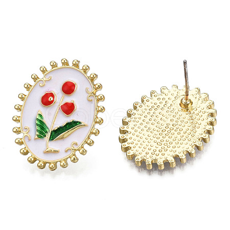 Enamel Flower of Life Stud Earrings EJEW-N046-018-1