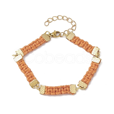 Braided Waxed Polyester Rectangle Link Chain Bracelets BJEW-JB10000-05-1