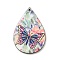 Opaque Acrylic Pendants, Teardrop with Butterfly, Colorful, 47x31x2.5mm, Hole: 2mm