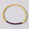 Colorful Birthstone Faceted Bicone & Brass Beaded Stretch Bracelets for Women, Purple, 6-7/8 inch(17.5cm)