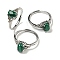 Oval Natural Malachite Adjustable Rings, Brass Clear Cubic Zirconia Ring for Women, Long-Lasting Plated, Lead Free & Cadmium Free, Platinum, Inner Diameter: 18mm