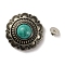 Alloy Buttons, with Synthetic Turquoise, DIY Accessaries, Flat Round with Flower, Dark Turquoise, 25x11mm, Hole: 2.5mm