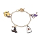 Witch & Ghost Alloy Enamel Charm Bracelets, Brass Paperclip Chain Bracelets for Women Men, Golden, 7-1/4 inch(18.5cm)