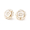 Flower Enamel Stud Earrings for Women, Real 18K Gold Plated Brass Earrings, Cadmium Free & Lead Free, White, 15x4mm, Pin: 1mm