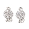 Brass Micro Pave Clear Cubic Zirconia Charms, Long-Lasting Plated, Flower, Platinum, 13.5x7.5x3mm, Hole: 1.5mm