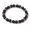 8mm Round Natural Black Onyx(Dyed & Heated) Beaded Stretch Bracelets for Women, Brass Rhinestone Bracelets, Golden, Inner Diameter: 2-1/8 inch(5.5cm)