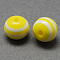 Round Striped Resin Beads, Yellow, 10x9mm, Hole: 1.8~2mm