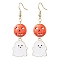 Dyed Synthetic Turquoise and Alloy Enamel Pendants Earrings, Pumpkin & Ghost, for Halloween, Golden, 60x18mm