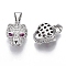 Brass Micro Pave Cubic Zirconia Charms, Nickel Free, Leopard Head, Clear, Real Platinum Plated, 13.5x10.5x8mm, Hole: 4mm