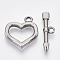 Non-Tarnish 304 Stainless Steel Toggle Clasps, Heart, Stainless Steel Color, Heart: 20x18x3mm, Hole: 2mm, Bar: 23.5x7x3mm, Hole: 1.8mm